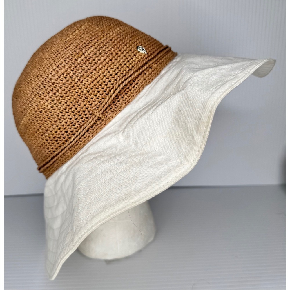 Helen Kaminski Kalola Raffia Cotton Wide Brim Sun Hat Natural Off White OS - Picture 3 of 7